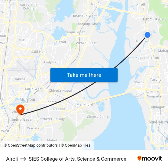 Airoli to SIES College of Arts, Science & Commerce map