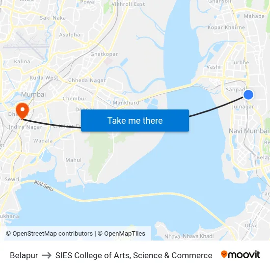 Belapur to SIES College of Arts, Science & Commerce map