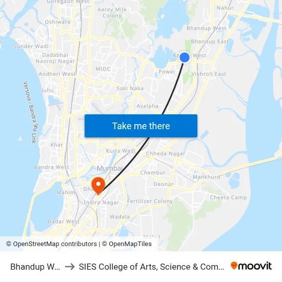 Bhandup West to SIES College of Arts, Science & Commerce map
