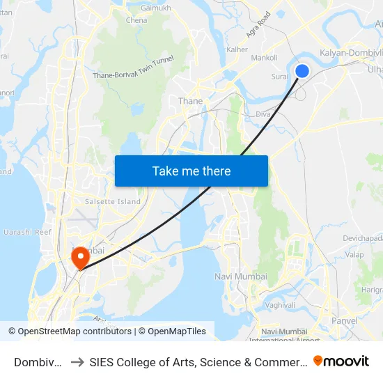 Dombivali to SIES College of Arts, Science & Commerce map