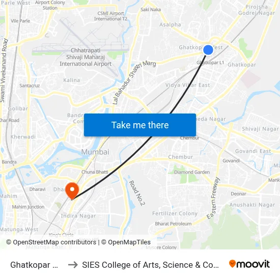Ghatkopar West to SIES College of Arts, Science & Commerce map