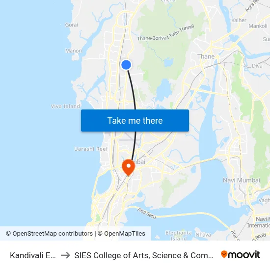 Kandivali East to SIES College of Arts, Science & Commerce map