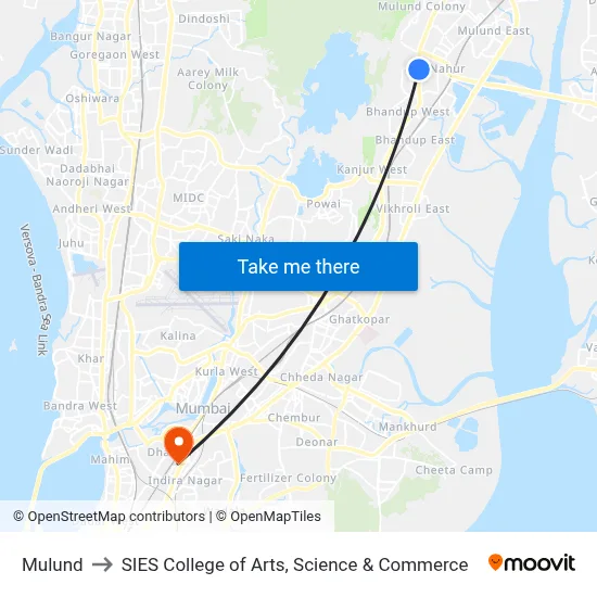 Mulund to SIES College of Arts, Science & Commerce map