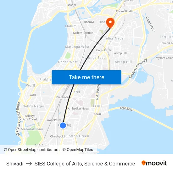Shivadi to SIES College of Arts, Science & Commerce map
