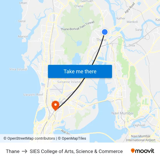 Thane to SIES College of Arts, Science & Commerce map