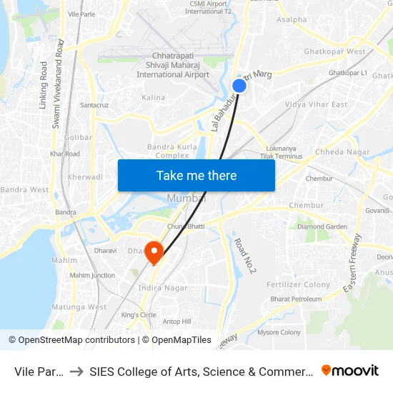 Vile Parle to SIES College of Arts, Science & Commerce map