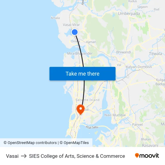 Vasai to SIES College of Arts, Science & Commerce map