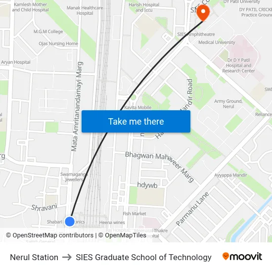 Nerul Station to SIES Graduate School of Technology map