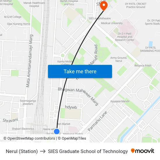 Nerul (Station) to SIES Graduate School of Technology map