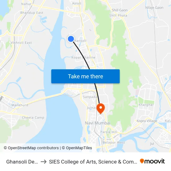 Ghansoli Depot to SIES College of Arts, Science & Commerce map