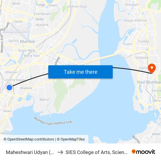 Maheshwari Udyan (Kings Circle) to SIES College of Arts, Science & Commerce map