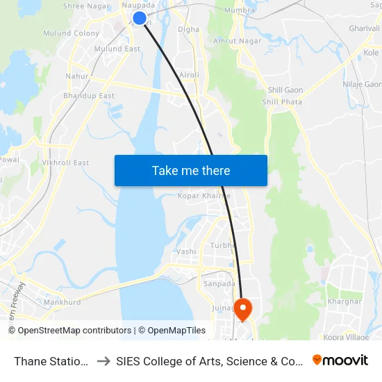 Thane Station (E) to SIES College of Arts, Science & Commerce map