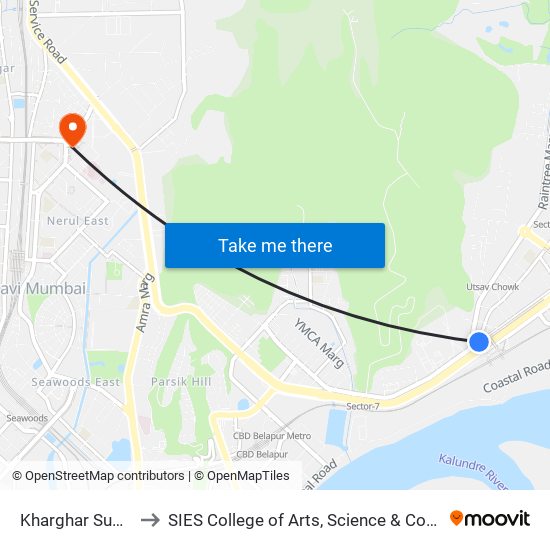 Kharghar Subway to SIES College of Arts, Science & Commerce map