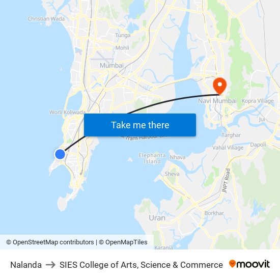 Nalanda to SIES College of Arts, Science & Commerce map