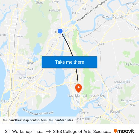 Khopat S.T.Stand (Thane) to SIES College of Arts, Science & Commerce map