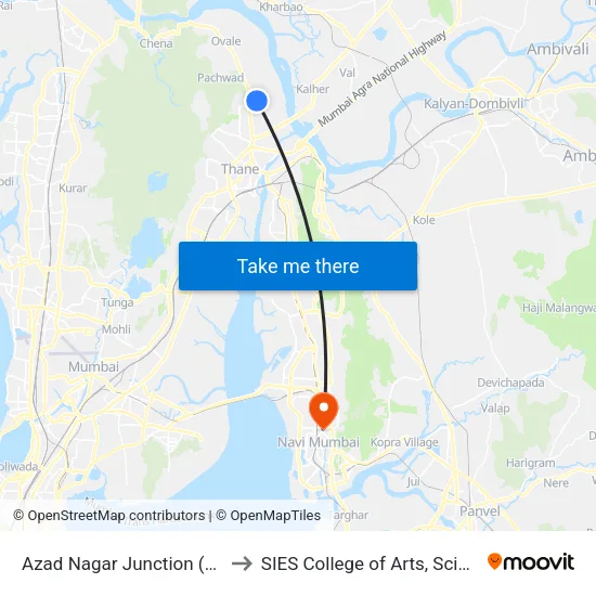 Azad Nagar Junction (Brahmand Road) to SIES College of Arts, Science & Commerce map