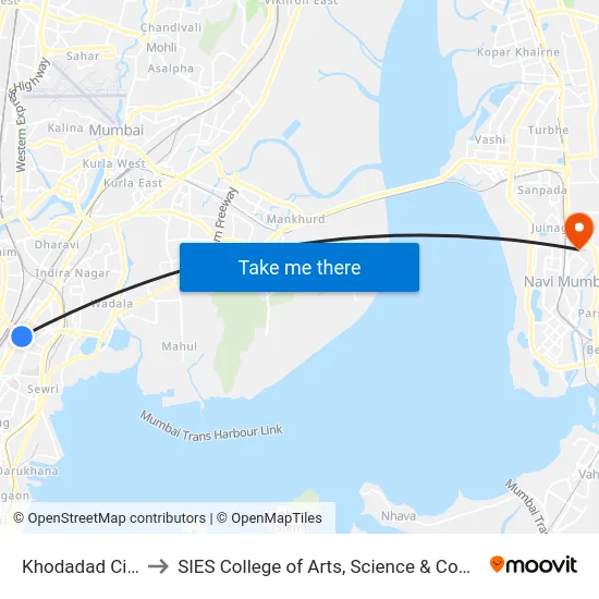 Khodadad Circle to SIES College of Arts, Science & Commerce map