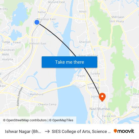 Ishwar Nagar (Bhandup W) to SIES College of Arts, Science & Commerce map