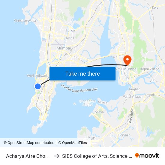 Acharya Atre Chowk (Worli) to SIES College of Arts, Science & Commerce map