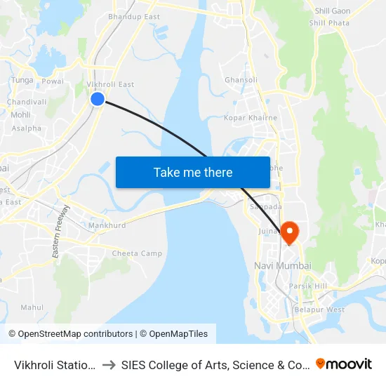 Vikhroli Station (E) to SIES College of Arts, Science & Commerce map