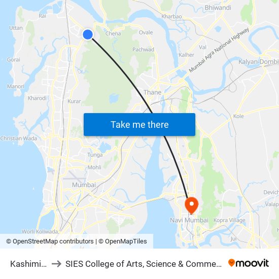 Kashimira to SIES College of Arts, Science & Commerce map