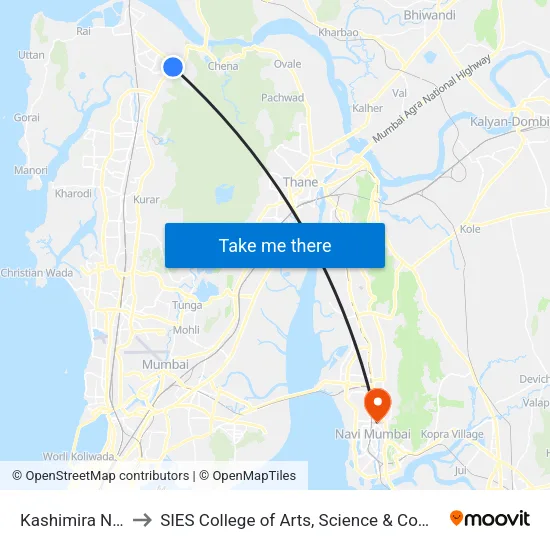 Kashimira to SIES College of Arts, Science & Commerce map