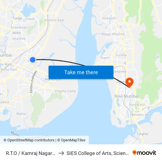 R.T.O. / Kamraj Nagar (Ghatkopar-E) to SIES College of Arts, Science & Commerce map