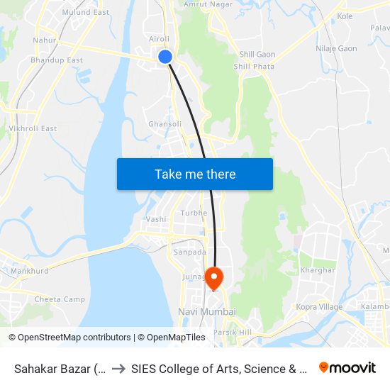 Sahakar Bazar (Airoli) to SIES College of Arts, Science & Commerce map