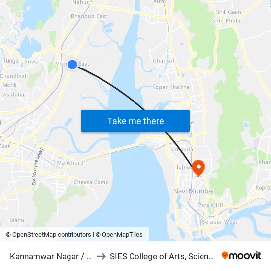 Kannamwar Nagar / Pravin Hotel to SIES College of Arts, Science & Commerce map