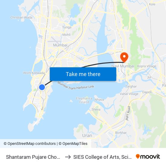 Shantaram Pujare Chowk (Kala Chowky) to SIES College of Arts, Science & Commerce map