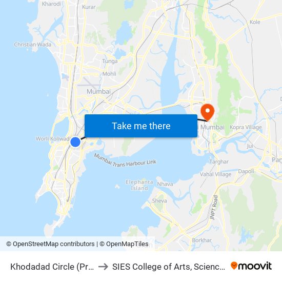 Khodadad Circle (Dadar T.T) to SIES College of Arts, Science & Commerce map