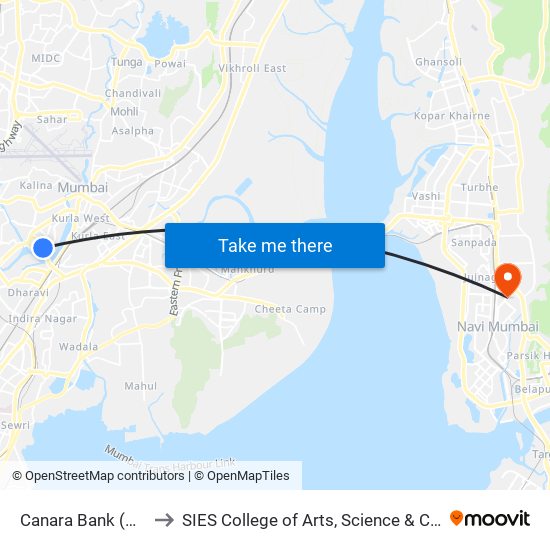 Canara Bank (B.K.C.) to SIES College of Arts, Science & Commerce map
