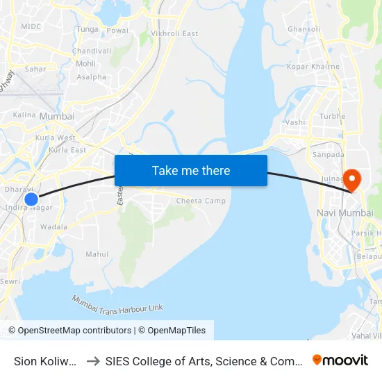Sion Koliwada to SIES College of Arts, Science & Commerce map