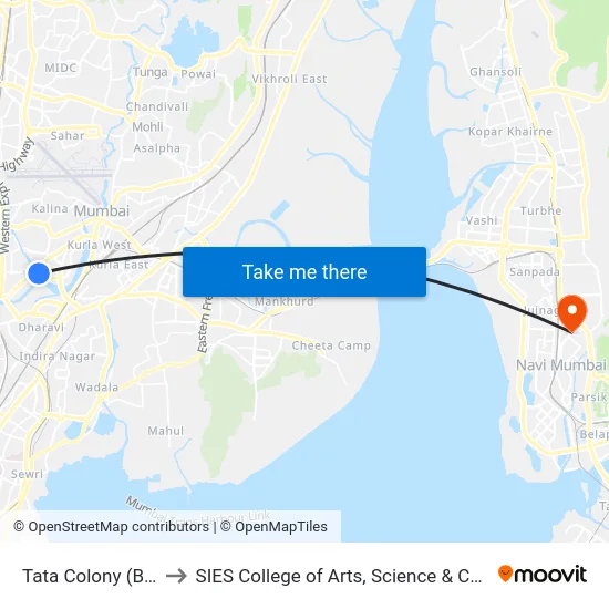 Tata Colony (B.K.C) to SIES College of Arts, Science & Commerce map