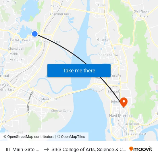 IIT Main Gate Powai to SIES College of Arts, Science & Commerce map