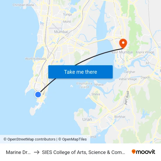 Marine Drive to SIES College of Arts, Science & Commerce map