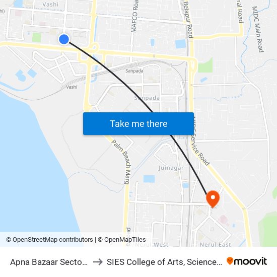 Vashi Sector 17 / Apna Bazar to SIES College of Arts, Science & Commerce map