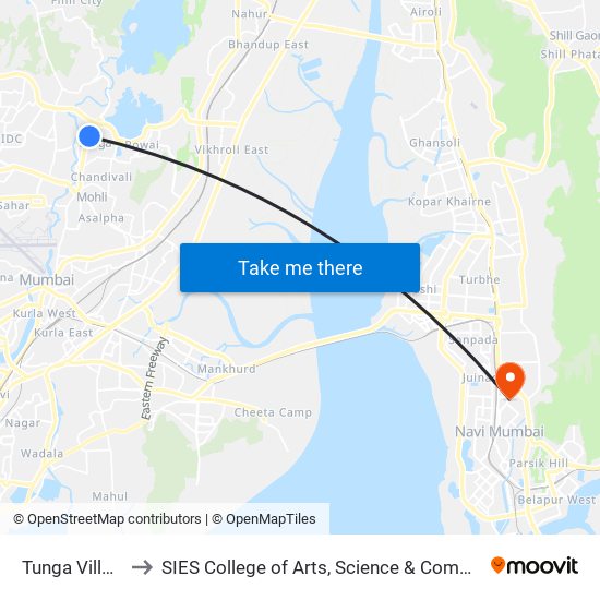 Tunga Village to SIES College of Arts, Science & Commerce map