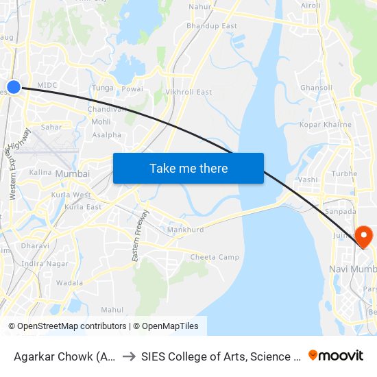 Agarkar Chowk (Andheri-E) to SIES College of Arts, Science & Commerce map