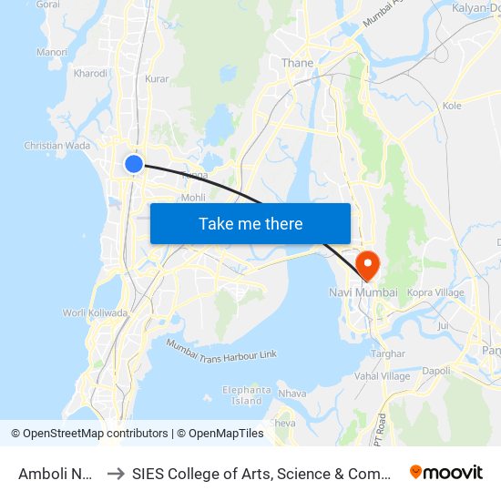 Amboli Naka to SIES College of Arts, Science & Commerce map