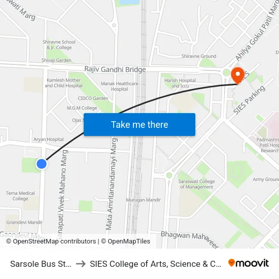 Sarsole Bus Station to SIES College of Arts, Science & Commerce map