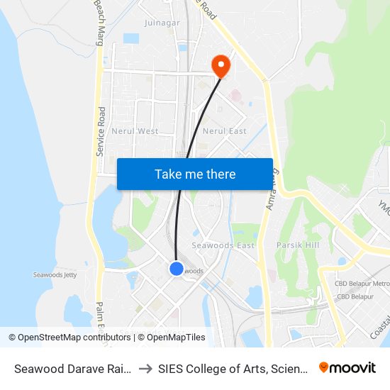Seawood Darave Railway Station to SIES College of Arts, Science & Commerce map