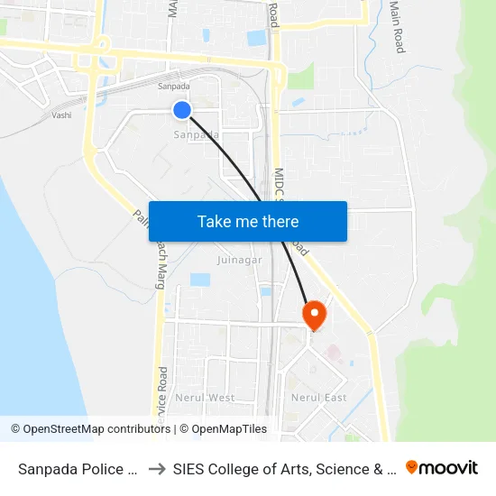 Sanpada Police Station to SIES College of Arts, Science & Commerce map