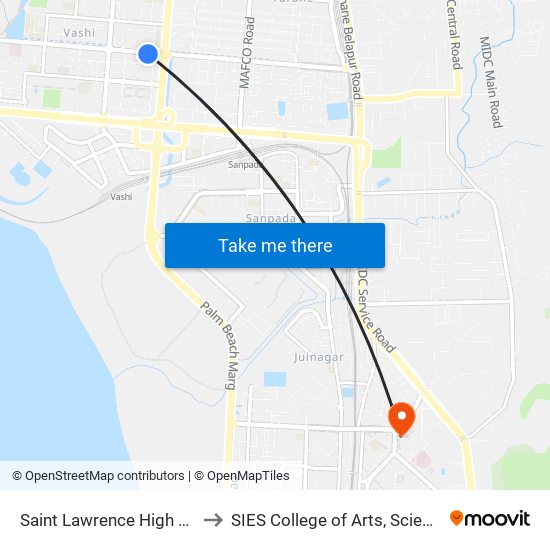 Saint Lawrence High School (Vashi) to SIES College of Arts, Science & Commerce map