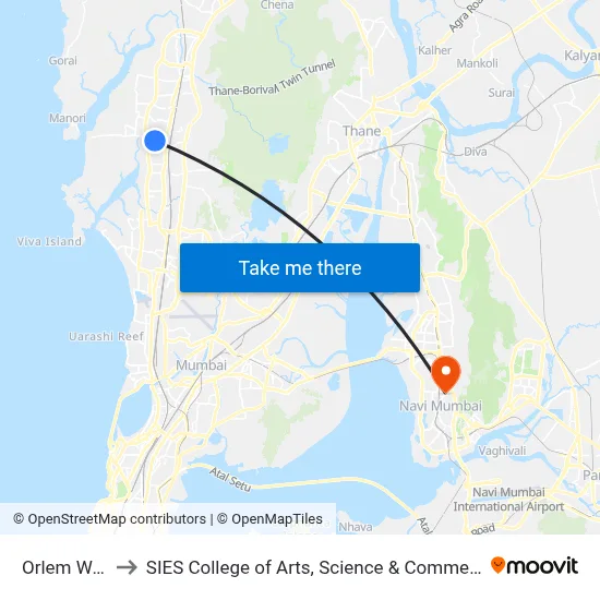 Orlem Well to SIES College of Arts, Science & Commerce map