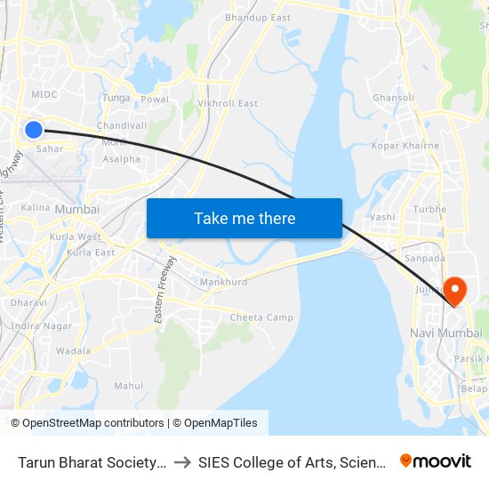 Tarun Bharat Society (Andheri-E) to SIES College of Arts, Science & Commerce map