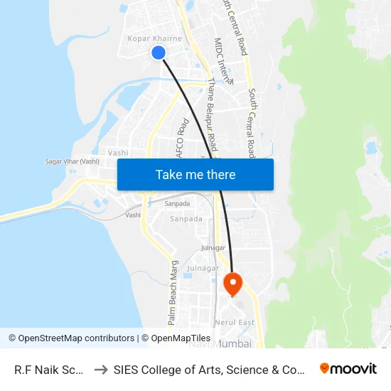 RF Naik School to SIES College of Arts, Science & Commerce map