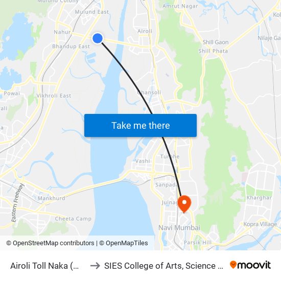 Airoli Toll Naka (Mulund-E) to SIES College of Arts, Science & Commerce map