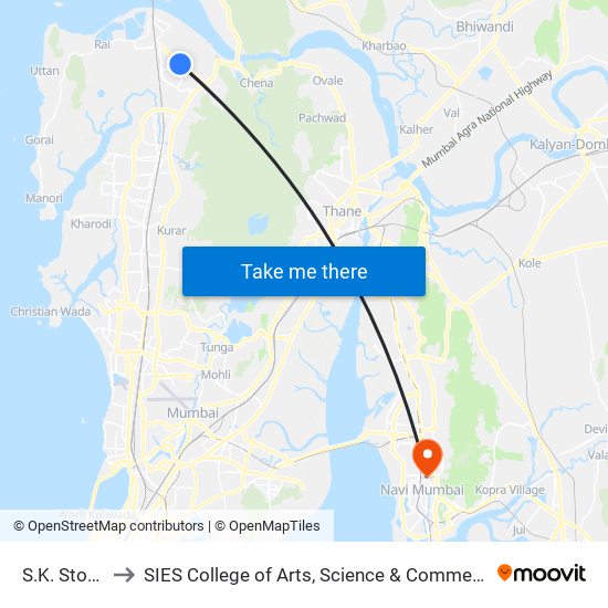 S.K. Stone to SIES College of Arts, Science & Commerce map