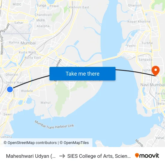 Maheshwari Udyan (Kings Circle) to SIES College of Arts, Science & Commerce map